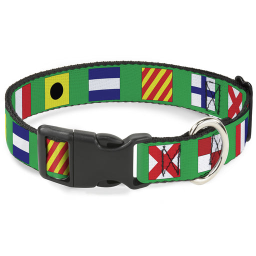 Plastic Clip Collar - Nautical Flags Green/Multi Color Plastic Clip Collars Buckle-Down   
