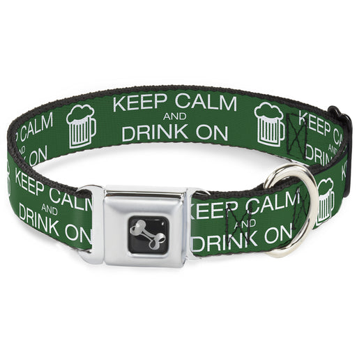 Buckle-Down Seatbelt Buckle Dog Collar - KEEP CALM AND DRINK ON/Beer Green/White Seatbelt Buckle Collars Buckle-Down   