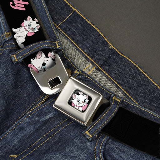 Aristocats Marie Face Full Color Black Seatbelt Belt - Aristocats Marie 3-Poses BECAUSE I'M A LADY THAT'S WHY Black/White/Pink Webbing Seatbelt Belts Disney   