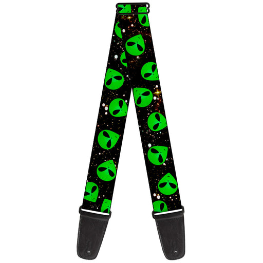 Guitar Strap - Aliens Head Scattered Galaxy2 Green Black Guitar Straps Buckle-Down   