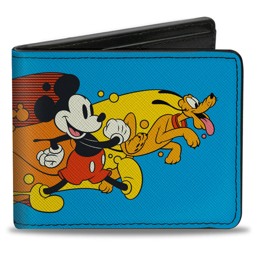 Bi-Fold Wallet - Mickey Mouse and Pluto Action Wave Pose Blue Red Orange Yellow Bi-Fold Wallets Disney   