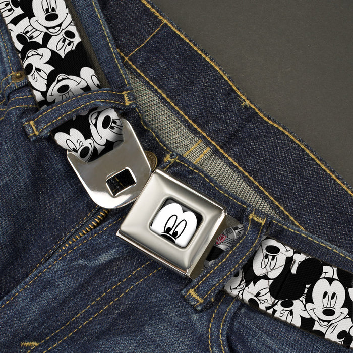 Mickey Mouse Face CLOSE-UP Full Color White Black Seatbelt Belt - Mickey Mouse Expressions Stacked White/Black Webbing Seatbelt Belts Disney   