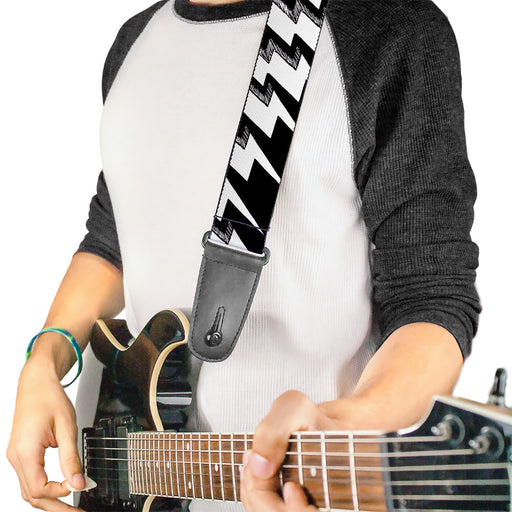 Guitar Strap - Lightning Bolts Sketch Black White Guitar Straps Buckle-Down   