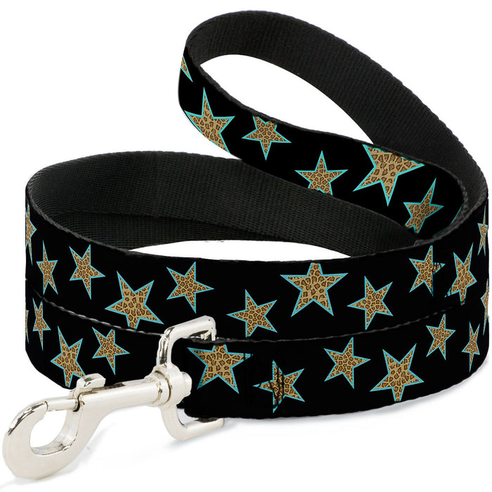 Dog Leash - Multi Stars Black/Leopard/Baby Blue Outline Dog Leashes Buckle-Down   