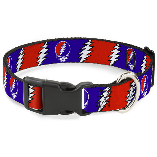Plastic Clip Collar - Steal Your Face w/Lightning Bolt Repeat Red/White/Blue Plastic Clip Collars Grateful Dead   