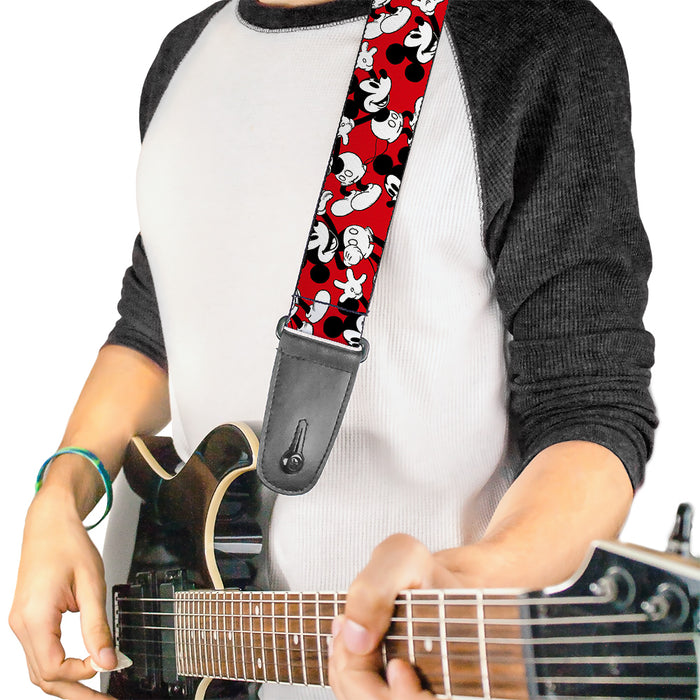Guitar Strap - Mickey Mouse Poses Scattered Red Black White Guitar Straps Disney   