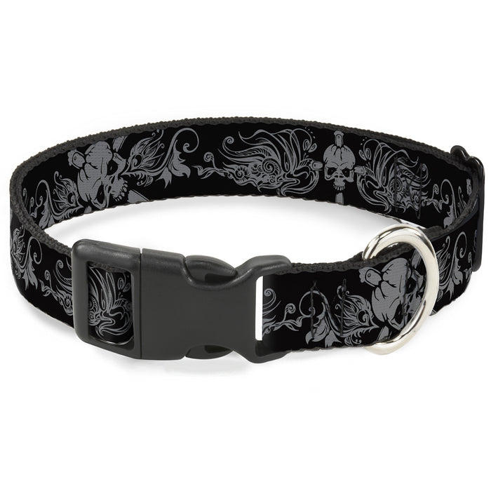 Plastic Clip Collar - Skull & Dagger w/Filigree Black/Gray Plastic Clip Collars Buckle-Down   