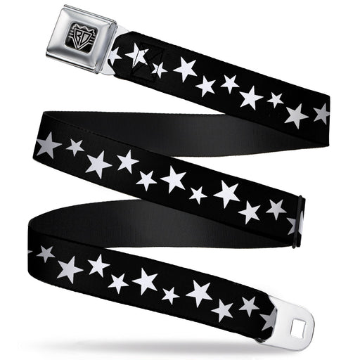 BD Wings Logo CLOSE-UP Full Color Black Silver Seatbelt Belt - Multi Stars Black/White Webbing Seatbelt Belts Buckle-Down   