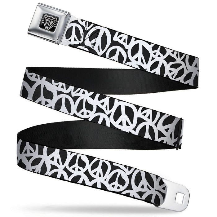 BD Wings Logo CLOSE-UP Full Color Black Silver Seatbelt Belt - Peace Black/White Webbing Seatbelt Belts Buckle-Down   