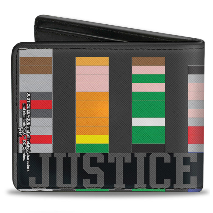 Bi-Fold Wallet - JUSTICE LEAGUE 1-Bit Superheroes Gray Black Multi Color Bi-Fold Wallets DC Comics   