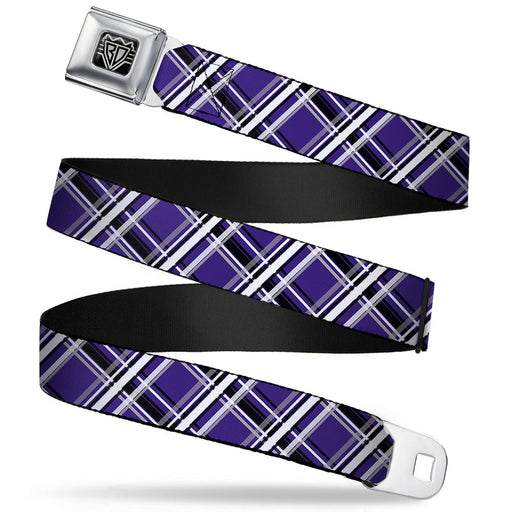 BD Wings Logo CLOSE-UP Full Color Black Silver Seatbelt Belt - Houndstooth Gray/Purple/White Webbing Seatbelt Belts Buckle-Down   