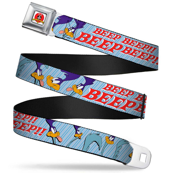 Looney Tunes Logo Full Color White Seatbelt Belt - MEEP MEEP!! w/Road Runner Poses Baby Blue Webbing Seatbelt Belts Looney Tunes   