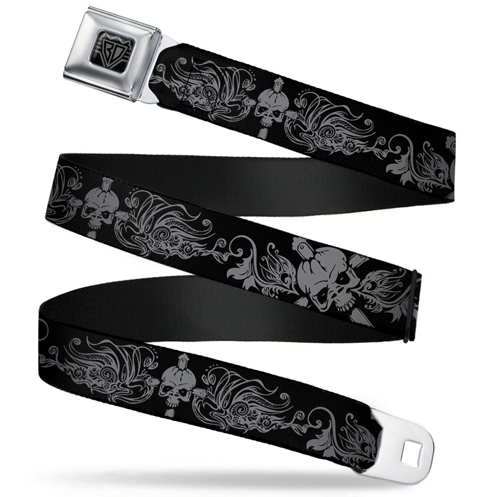 BD Wings Logo CLOSE-UP Full Color Black Silver Seatbelt Belt - Skull & Dagger w/Filigree Black/Gray Webbing Seatbelt Belts Buckle-Down   