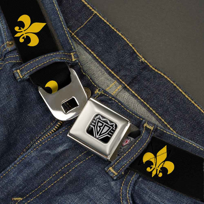 BD Wings Logo CLOSE-UP Full Color Black Silver Seatbelt Belt - Fleur-de-Lis Black/Yellow Webbing Seatbelt Belts Buckle-Down   