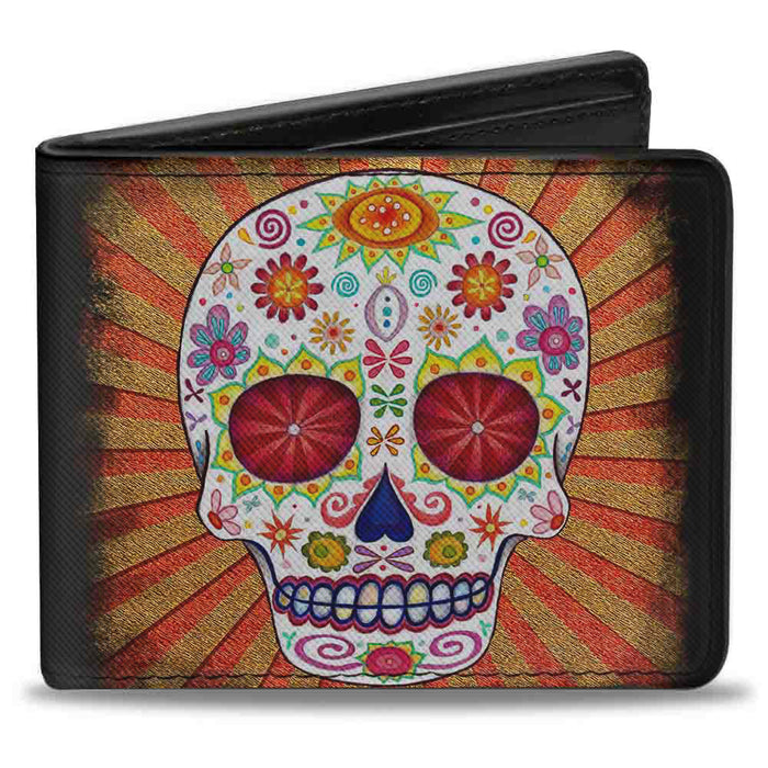 Bi-Fold Wallet - Sugar Skull Rays Black Multi Color Bi-Fold Wallets Thaneeya McArdle   