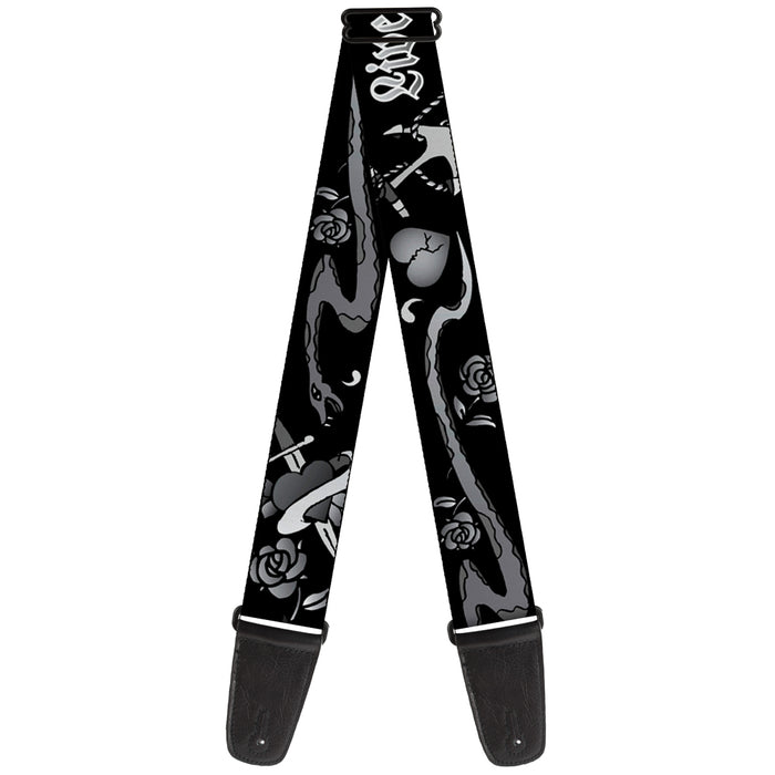 Guitar Strap - Live Hard Die Young Black White Guitar Straps Buckle-Down   