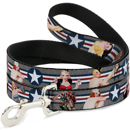 Dog Leash - Pin Up Girl Poses Star & Stripes Gray/Blue/White/Red Dog Leashes Buckle-Down   