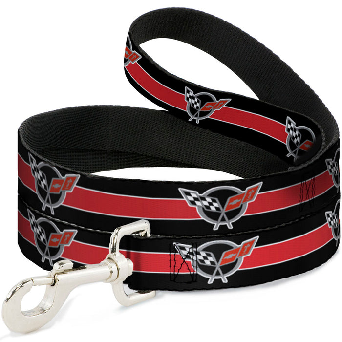 Dog Leash - CORVETTE C5 Logo/Stripe Black/White/Red/Gray REPEAT