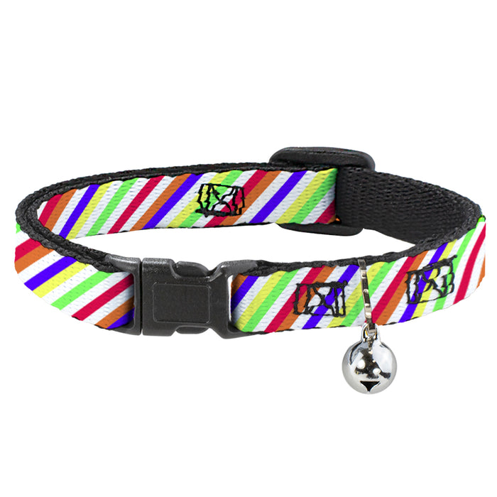 Cat Collar Breakaway - Diagonal Stripes White Multi Neon Breakaway Cat Collars Buckle-Down   