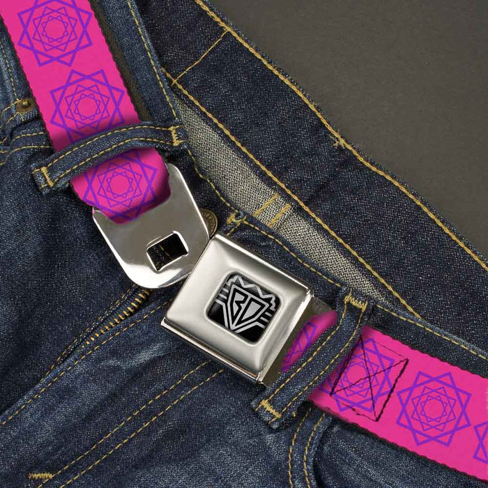BD Wings Logo CLOSE-UP Full Color Black Silver Seatbelt Belt - Rotating Squares Pink/Purple Webbing Seatbelt Belts Buckle-Down   