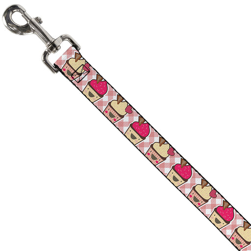 Dog Leash - Happy Cupcakes Buffalo Plaid White/Pink Dog Leashes Buckle-Down   