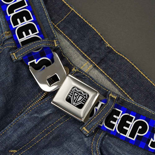 BD Wings Logo CLOSE-UP Full Color Black Silver Seatbelt Belt - EAT SLEEP SKATE Buffalo Plaid Blue Webbing Seatbelt Belts Buckle-Down   