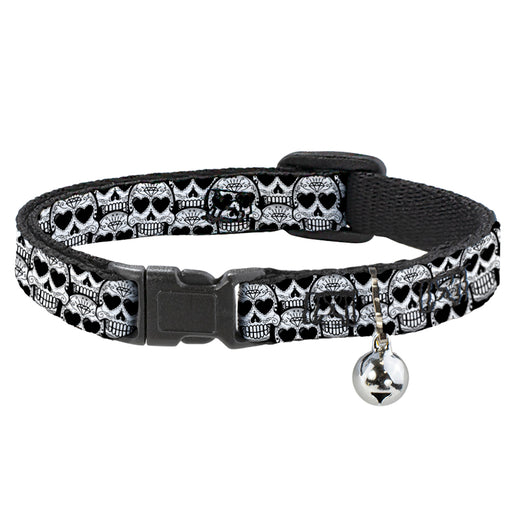 Cat Collar Breakaway - Diamond Sugar Skull Stacked Black Silver Fade White Breakaway Cat Collars Buckle-Down   