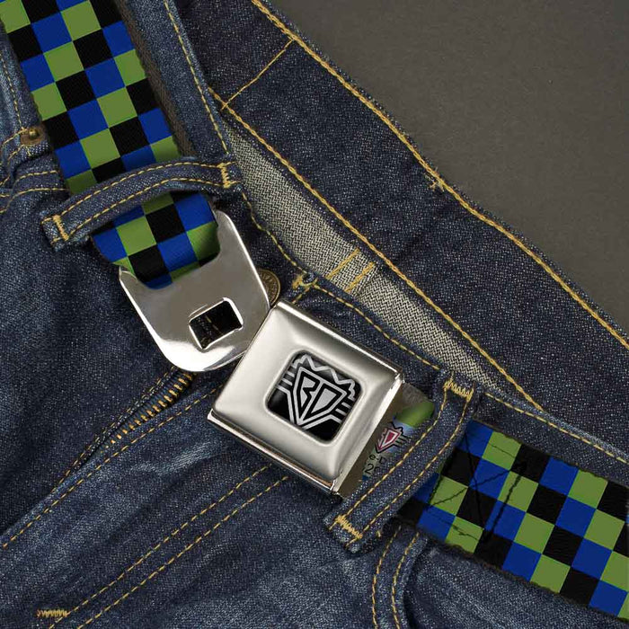 BD Wings Logo CLOSE-UP Full Color Black Silver Seatbelt Belt - Checker Trio Green/Black/Blue Webbing Seatbelt Belts Buckle-Down   