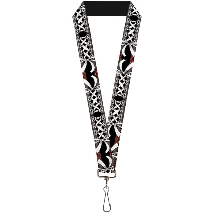 Lanyard - 1.0" - Corset Lace Up w Bow Red Plaid Black Lanyards Buckle-Down   