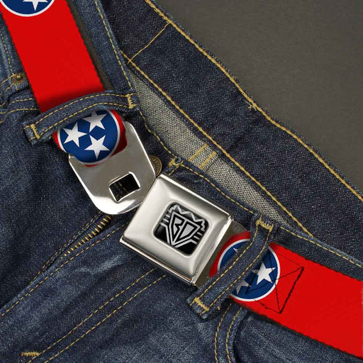 BD Wings Logo CLOSE-UP Full Color Black Silver Seatbelt Belt - Tennessee Flag Stars Red/White/Blue Webbing Seatbelt Belts Buckle-Down   