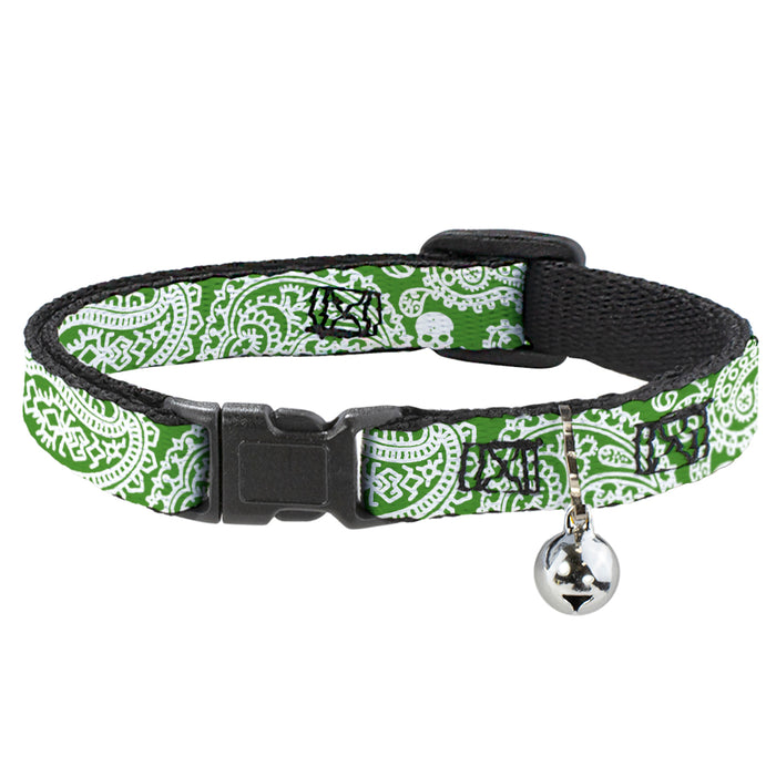 Cat Collar Breakaway - Bandana Skulls Irish Green White Breakaway Cat Collars Buckle-Down   