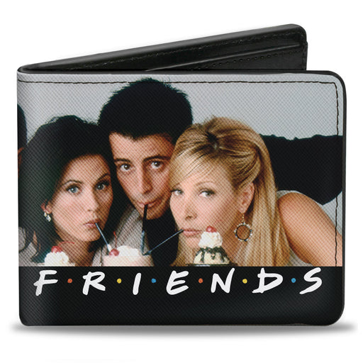 Bi-Fold Wallet - FRIENDS 6-Character Milk Shake Pose Vivid Black White Multi Color Bi-Fold Wallets Friends   