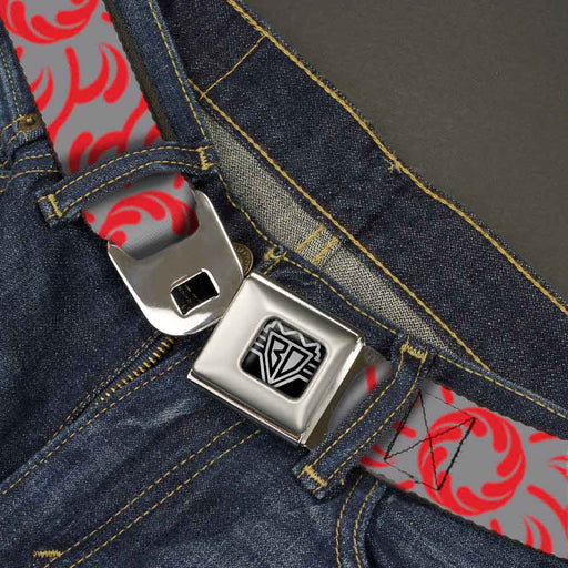 BD Wings Logo CLOSE-UP Full Color Black Silver Seatbelt Belt - Floral Pinwheel CLOSE-UP Gray/Red Webbing Seatbelt Belts Buckle-Down   