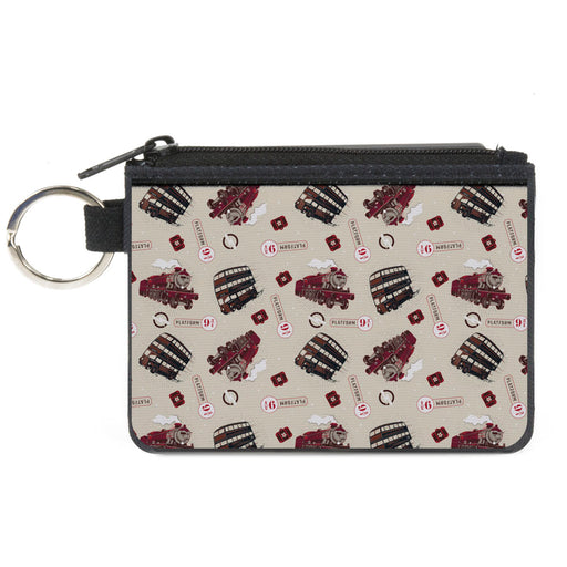 Canvas Zipper Wallet - MINI X-SMALL - Harry Potter Hogwarts Express Knight Bus Collage Beige Reds Canvas Zipper Wallets The Wizarding World of Harry Potter   