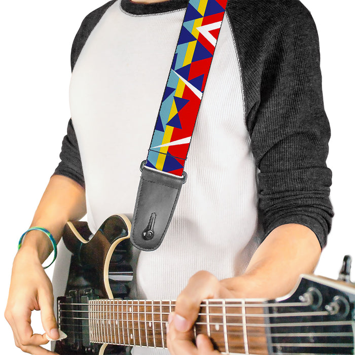 Guitar Strap - Geometric Triangles Stripe Red White Blues Yellow Guitar Straps Buckle-Down   