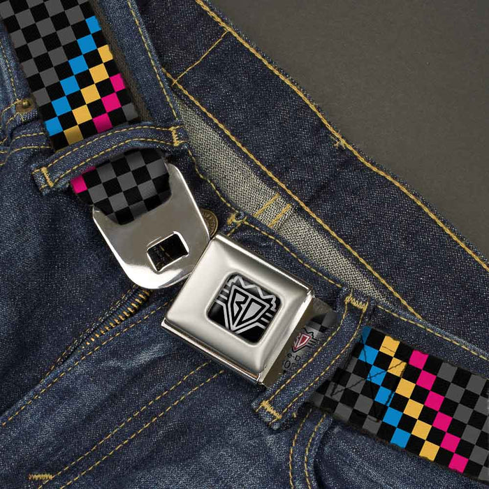 BD Wings Logo CLOSE-UP Full Color Black Silver Seatbelt Belt - Checker Stripe Black/Gray/Blue/Gold/Pink Webbing Seatbelt Belts Buckle-Down   