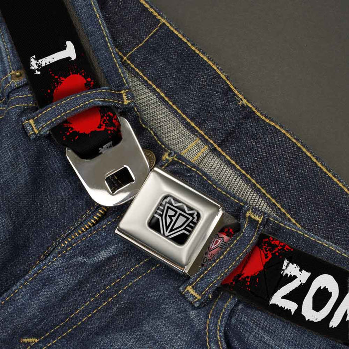 BD Wings Logo CLOSE-UP Full Color Black Silver Seatbelt Belt - I "Heart" ZOMBIES Bloody Splatter Black/White/Red Webbing Seatbelt Belts Buckle-Down   