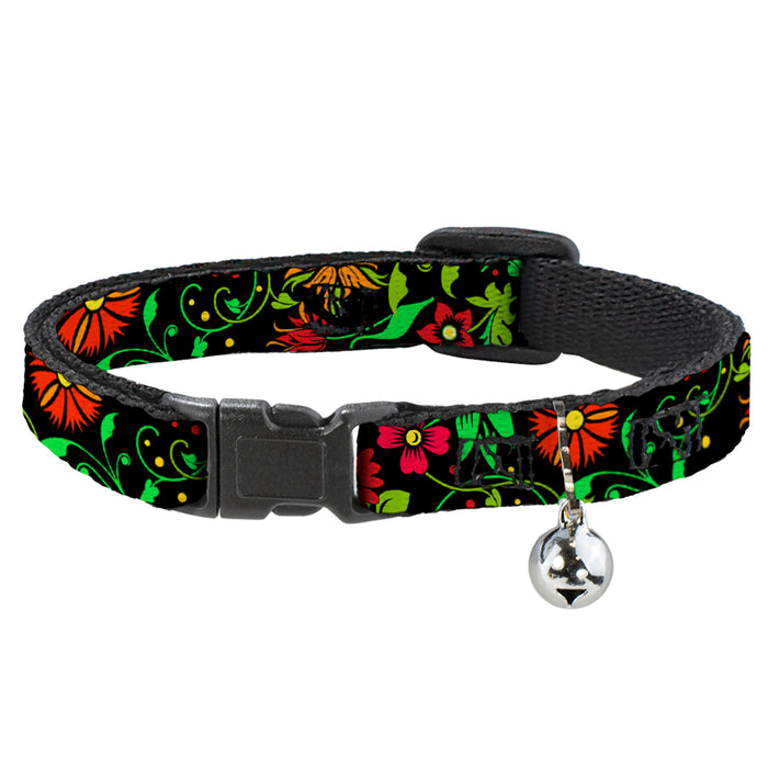 Cat Collar Breakaway - Floral Collage2 Black Red Orange Green Breakaway Cat Collars Buckle-Down   