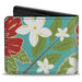 Bi-Fold Wallet - Hibiscus & Plumerias Turquoise Green Red White Bi-Fold Wallets Buckle-Down   