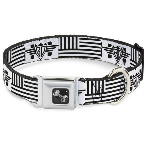 Dog Bone Seatbelt Buckle Collar - BD Logo/American Stripe Flag White/Black Seatbelt Buckle Collars Buckle-Down   