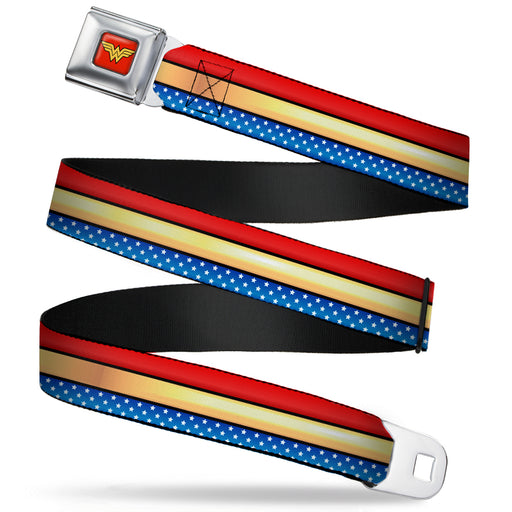 Wonder Woman Logo Full Color Red Seatbelt Belt - Wonder Woman Stripe/Stars Red/Gold/Blue/White Webbing Seatbelt Belts DC Comics   