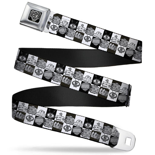 BD Wings Logo CLOSE-UP Full Color Black Silver Seatbelt Belt - Robot Heads Checkers Black/White Webbing Seatbelt Belts Buckle-Down   