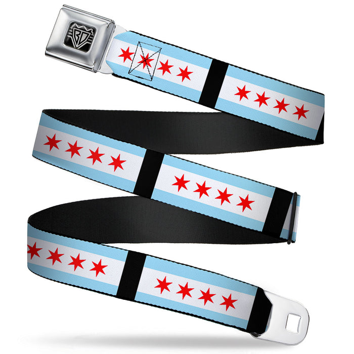BD Wings Logo CLOSE-UP Full Color Black Silver Seatbelt Belt - Chicago Flags/Black Webbing Seatbelt Belts Buckle-Down   