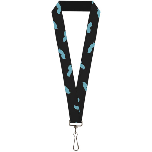Lanyard - 1.0" - Mustaches Scattered Black Turquoise Lanyards Buckle-Down   