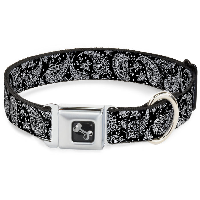 Dog Bone Seatbelt Buckle Collar - Floral Paisley Black/White Seatbelt Buckle Collars Buckle-Down   