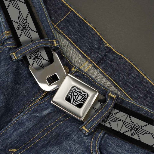 BD Wings Logo CLOSE-UP Full Color Black Silver Seatbelt Belt - BD Monogram2 Gray/Black Webbing Seatbelt Belts Buckle-Down   