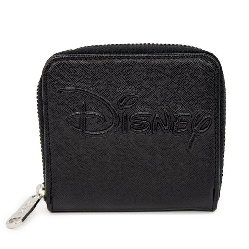 Women's Zip Around Wallet Square - Disney Signature Text Logo Centered Embossed Mini Clutch Wallets Disney   