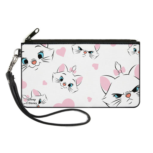 Canvas Zipper Wallet - LARGE - Aristocats Marie Expressions Hearts Scattered White Pink Canvas Zipper Wallets Disney   