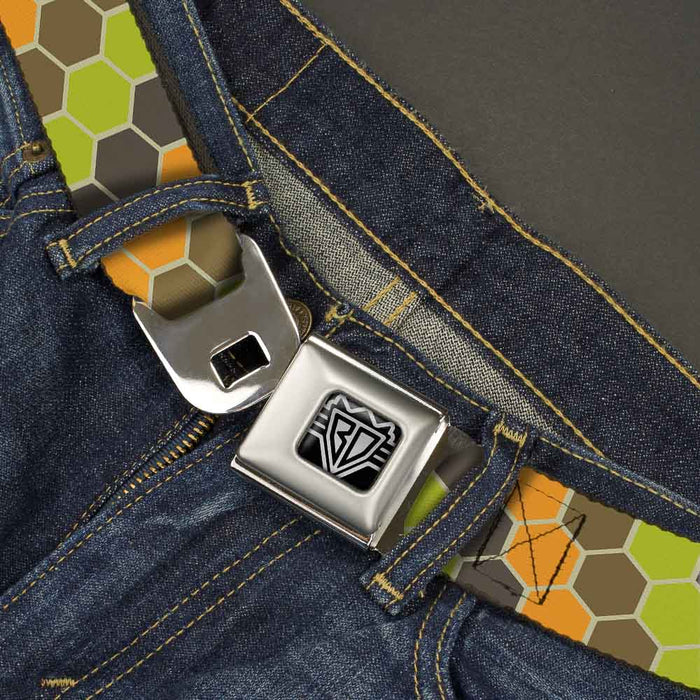 BD Wings Logo CLOSE-UP Full Color Black Silver Seatbelt Belt - Honeycomb Greens/Orange Webbing Seatbelt Belts Buckle-Down   