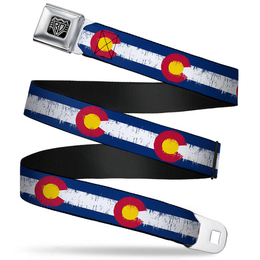 BD Wings Logo CLOSE-UP Full Color Black Silver Seatbelt Belt - Colorado Flags2 Repeat Weathered Webbing Seatbelt Belts Buckle-Down   